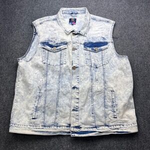 Demolition Acid Wash Distressed Ripped Denim Trucker Vest